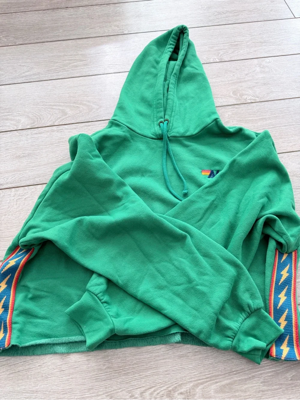 EUC S Aviator Nation Relaxed Bolt Stripe Cropped Hoodie - Picture 2 of 4
